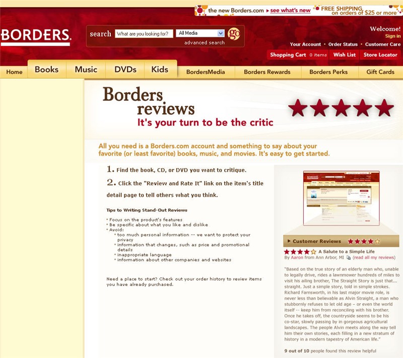 Borders turns social with ratings and reviews
