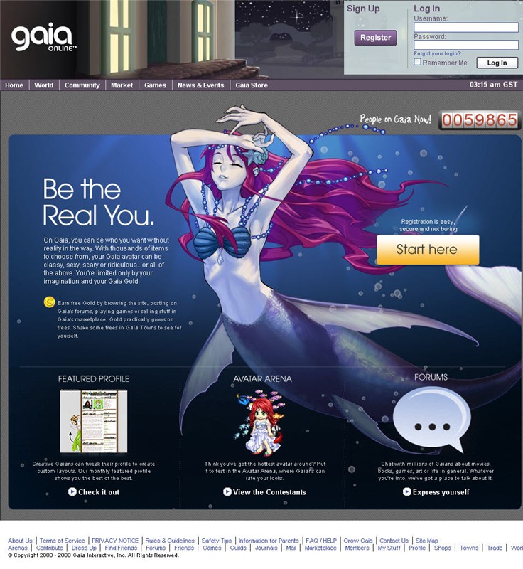 One of the most popular virtual worlds for teens, Gaia Online, today. 