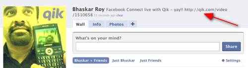 Qik and Facebook Connection integration