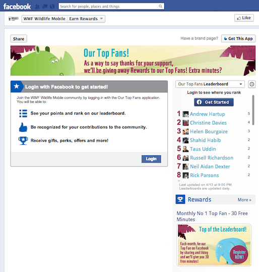 WWF Wildlife Mobile Facebook Top Fan image