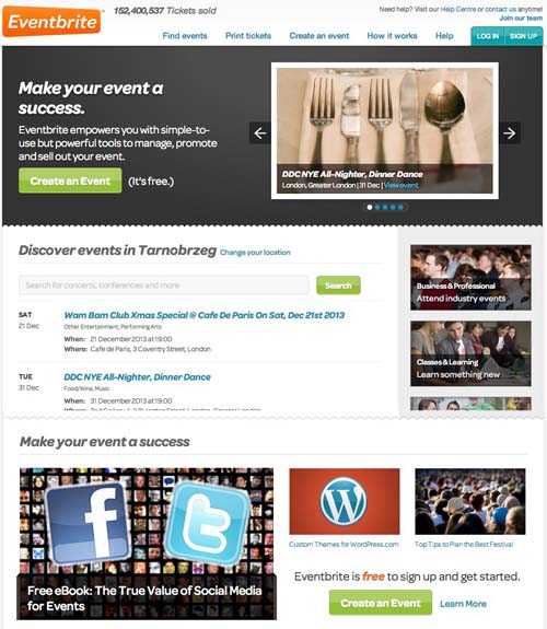 Eventbrite UK website homepage
