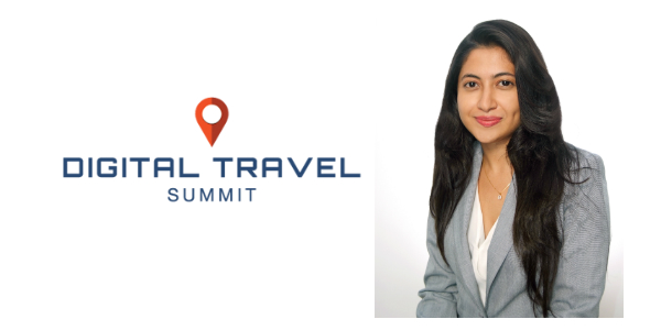 Image of Digital Travel Summit logo and Prachi Palli Panda, conference director for Digital Travel Summit APAC 