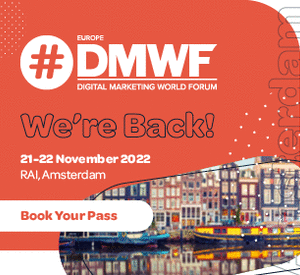 Hyperlink to register for the Digital Marketing World Forum DMWF Europe from 300x300 banner and logo